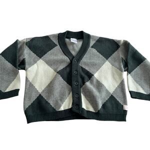 Tinycottons Boys Green White Big Check Knit Cardigan Sweater size 12-18 months